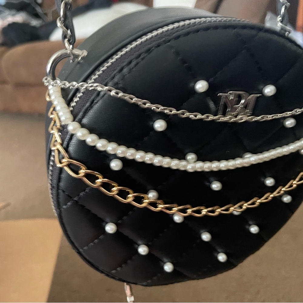 Badgley Mischka Black Crossbody Bag with Pearl Embellishments